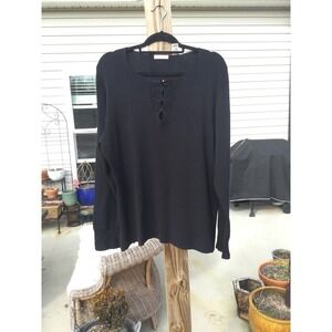 Laura Ashley long sleeve shirt L silk cotton black crochet romantic fairy whimsy